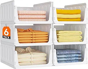 Lifewit 6 Pack Stackable Closet Organizers for Shelf, Plastic Clothes Storage Basket Bins for Wardrobe, Multifunctional Stacking Sweater Containers for Shelves, RV, Pantry, Kitchen, Dorm, 12.6" Wide