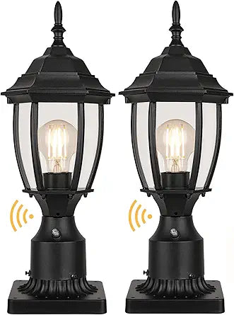 Hardwired 120V Dusk to Dawn Outdoor Post Light 2 Pack, Waterproof Aluminum Pole Light Fixture with Pier Mount Base, Exterior Lamp Post Lantern Head with Clear Glass for Garden Yard Patio Pathway