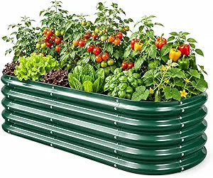 Galvanized Raised Garden Beds for Gardening - 72 x 36 x 12 inch Oval Metal Planter Boxes Above Ground Outdoor for Vegetables,Flowers,Herbs, Garden Container Green (1, 6X3X1FT)