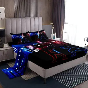 Manfei Wrestler Wrestling Sheet Set Queen Size, Young Men Sports Theme Bed Sheet Set 4pcs with Deep Pocket Fitted Sheet + Flat Sheet + 2 Pillowcases, Blue and Red Bedding Set for Kids Teens Room Decor