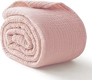 100% Cotton Muslin Blanket Large 50"x 70", 6 Layers Breathable and Lightweight Cotton Throw Blankets for Couch, Soft Cooling Summer Gauze Blanket for Adults All Season, Dusty Rose