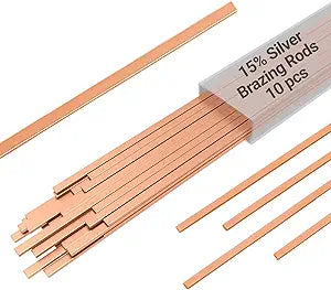 15% Silver Brazing Rods AWS BCuP-5 10 Sticks Silver Solder Phos Copper Brazing Alloys Flat Welding Rods 0.050"x1/8"x10" for Air Conditioning, Refrigerator, Cold Storage, and HVAC Units