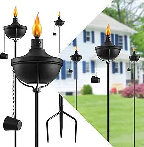 24 Oz Home Garden Torch Set of 6, Outdoor Metal Torch Garden Dcor,55-Inch Upgraded Citronella Torches with 3-Prong Grounded Stake, Metal Light Torches for Party Patio Pathway