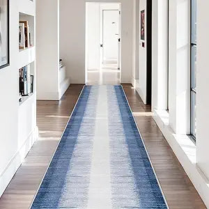 Lahome Ombre 2.5x12 Runners for Hallways Non Slip, Washable Long Hallway Runner Rug 12 ft Ultra-Thin, Modern Print Indoor Blue Home Decor Carpet for Kitchen Bedroom Bathroom Laundry Juliette
