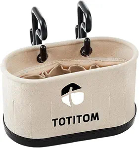 Canvas Bucket Bag, Aerial Oval Tool Bucket With Hooks & 15 Pockets, Oval Hard-Body Bucket Tool Organizer, Black Molded Polypropylene Bottom, for Industrial Maintenance Construction Sites (White)