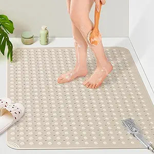 Yolife Extra Large TPE Shower Mat, 47.2" L x 31.5" W Anti Slip Bath Mat with Drain Holes and Suction Cups, Large Size Mat More Suitable for Shower Stall, No Odor, Heavy Mat
