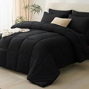 CozyLux Queen Comforter Set, 7-Piece Bed in a Bag, Black