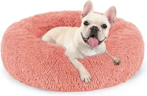 rabbitgoo Calming Cat Beds for Indoor Cats, 27 inches, Pink | Soft Warm Donut, Fluffy Faux Fur, Supportive Raised Rim, Anti-slip, Machine Washable, Up to 35lbs Pets