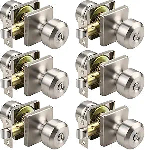 KNOBWELL Brushed Nickel Door Knob, Square Interior Door Knobs, Privacy Door Knob for Bedroom Bathroom, Stainless Steel Indoor Door Knobs, 6 Pack