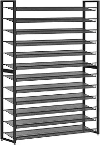Metal Shoe Rack,Large 12 Tier Shoe Organizer, Heavy Duty Metal 6-Tier Stackable Shoe Storage Vertical Shoe Rack for Closet Front Door Entrance,Entryway,GarageUp to 76 Pairs,Black