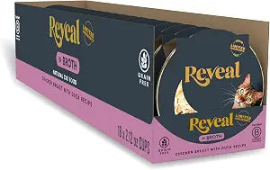 Reveal Chicken Breast with Duck Wet Cat Food in Broth 18-Pack, Limited Ingredient, Grain Free, Protein Cat Food in Easy to Peel Pots, No Artificial Additives (18 x 2.12 oz Pots)