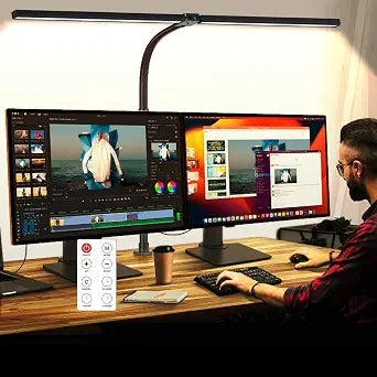LED Desk Lamp with Clamp, Dual Head Monitor Light, Remote