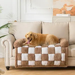 Dog Bed for Couch with Bolster, Comfy Couch Cover for Dogs Washable, Non-Slip Plush Furniture Protector, Calming Fuzzy Lounge Mat, Pet Sofa Accessories (Brown, X-Large)