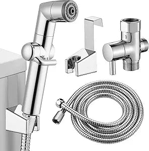 KAIYING Handheld Bidet Sprayer for Baby Cloth Diaper, Bathroom Muslim Shower Attachment with Hose, Wall or Toilet Mount (Chrome)
