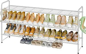 3 Tier Shoe Rack for Closet, 44 Inch Extra Long Shoe Storage Organizer for Shelves, Heavy Duty Metal, Easy Assembly, White