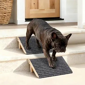 Foldable Wooden Dog Stairs, Slope for Senior & Joint-Sensitive Dogs | 4.2"H, for Multi-Room Use, Low-Angle Dog Ramp, Anti-Slip Carpet Surface, Natural Solid Wood, Supports 170 lbs, No Assembly