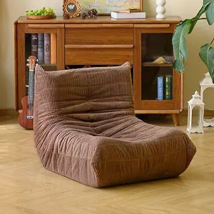 N&V Fireside Floor Sofa- Mid-Century Modern Armless Lounge Chair with Premium Soft Corduroy Fabric, Plush Foam Cushion Accent Chair for Living Room, Bedroom & Office (Brown)
