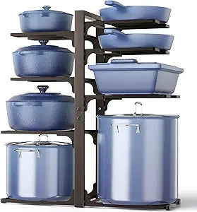 ORDORA Pots and Pans Organizer under Cabinet, 20.8" Height Heavy Duty 120LBS Pots Pans Organizer Rack for Cabinet 8-Tier Adjustable for Big Stockpots, Dutch Oven, Cast-iron Pan, Heavy Cookware, Bronze