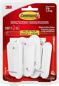 Command Medium Wire Hooks Value Pack, White, 7-Hooks, 12-Strips, Organize Damage-Free