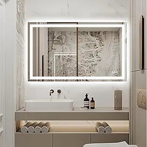 40" x 24" LED Bathroom Mirror with Lights, Front and Backlit Lighted Bathroom Vanity Mirror for Wall, Double LED Makeup Mirror, 3 Colors, Shatterproof, Anti-Fog, CR95+,Horizontal/Vertical