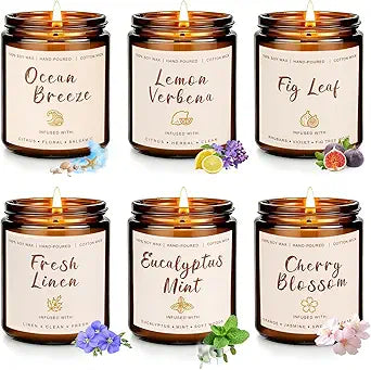 Scented Candles Set, 6 Pack Soy Wax Candles for Home, 42 oz 300 Hours Fresh Spring Summer Scents, Long Burning Candle Gift for Bedroom Bathroom Kitchen