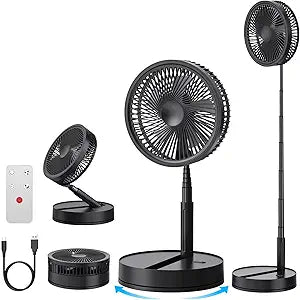 Portable Foldable Oscillating Desk Fan, 8.6" Standing Fans with Remote Control, 4 Modes/Timer-8000mAh Battery Powered USB Rechargeable, Quiet Cooling Small Pedestal Ventilador for Sleep Camping Travel