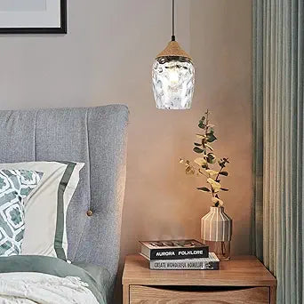 Modern Rope Pendant Light Fixtures, Industrial Handblown Clear Dimpled Glass Hanging Lamp Shade, 5.9" Lampshade Ceiling Lighting Boho Chandelier for Kitchen Island Dining Over Sink