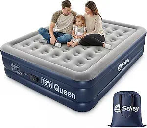 Sekey Queen Air Mattress with Built-in Pump, 18" Raised Inflatable Bed with Anti-Deflation Technology, Odorless & Puncture Resistant Blow Up Mattress for Home Guests & Travel, 660 lbs Capacity