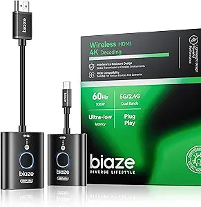 USB C Wireless HDMI Transmitter and Receiver, 165 FT/50M Plug & Play Portable 5G+2.4G Extender 4K Decode Input 1080P@60Hz Output for Video and Audio to Monitor from PC/Projector/TV Box