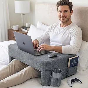 Septsun 26" Extra Wide Lap Desk Pillow - Gaming Reading Pillow & Laptop Lap Desk w/Ergonomic Arm Elbow Support for WFH, Bed, Couch, Floor - Fits 13-17" Laptop, Steam Deck, Switch (Modern Gray, Large)