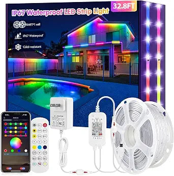 32.8ft RGB+IC Outdoor LED Strip Lights Waterproof for Patio