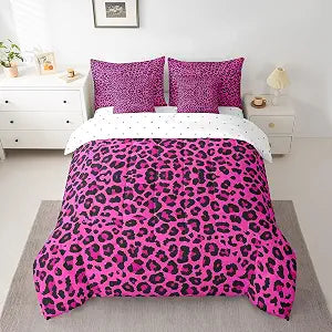 Manfei Pink Leopard Print Full Size Comforter Set with Sheets 7 Pcs,Wild Animal Skin Comforter Blanket,Cheetah Skin Bedding Sets with Comforter,Flat Sheet,Fitted Sheet,Pillowcases and Pillow Covers