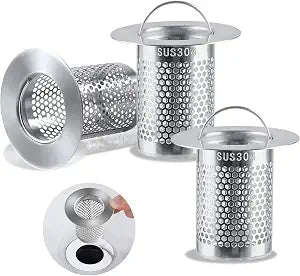 3 Pack Sink Drain Strainer - Stainless Steel Bathtub Shower Drain Hair Stopper Strainer for Shower Bathroom Kitchen Sink Prevent Clogging, with Handle (2.17")