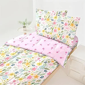 Floral Zipper Bedding Twin Girls Pink Bedding for Girls Flower Comforter All in one Zipper Kids Bedding