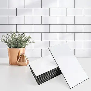 StyloVue 100 Pieces Peel and Stick Backsplash for Kitchen, 3" x 6" PVC Subway Tile, Glossy White with Dark Gray Grout, Self Adhesive Stick on Wall Tiles for Kitchen, Bathroom, Fireplace, RV