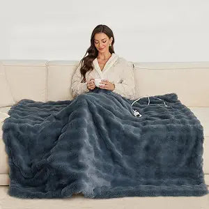 Heated Throw Blanket Electric - Washable Faux Rabbit Fur Heated Blanket 51"x63", with 10 Heating Levels, Digital Display & 2/4/8H Timer, Fast Heating & Over-Heat Protection