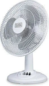 BLACK+DECKER 12 Oscillating Desk Fan with 3 Speeds, BFDT12SW, White