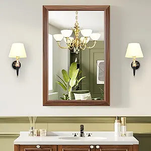 Bathroom Mirror for Over Sink,24x36Inch Thick Anti-Rust Wood Grain Metal Frame, Rectangle Decorative Wall Mirror with HD Tempered Glass, Horizontal or Vertical Mount for Vanity, Bathroom,Living Room