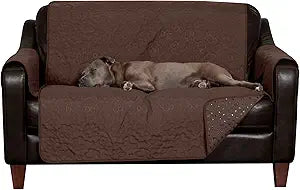 Furhaven Waterproof & Non-Slip Loveseat Cover Protector for Dogs, Cats, & Children - Quilted Paw Print Living Room Furniture Cover - Espresso, Loveseat