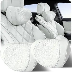 Car Neck Pillow 2-Pack - Premium Memory Foam Headrest with Soft Nappa Leather Feel, Ergonomic Support for Long Drives, Fits Most Vehicles (2, Grey)