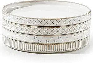 getstar 8 Ceramic Dinner Plates, Set of 4, Microwave & Dishwasher Safe, Salad Pasta Deep Plates with Embossments Set of 4