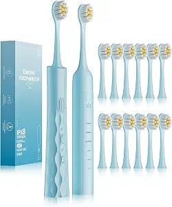 Aneebart 2 Pack Electric Toothbrush for Adults, USB Rechargeable Sonic Toothbrush with 12 Brush Heads, Smart Timer, 6 Modes, 2-Hour Fast Charge Last 30 Days