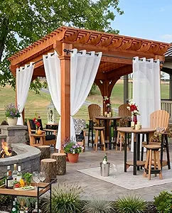 HolidayIdeas White Outdoor Sheer Curtains for Patio Waterproof, 4 Panels - 54 x 84 Inch - Light Filtering Voile Outside Curtains Grommet Drapes for Front Porch, Gazebo, Pergola, Backyard