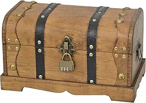 DECOR4SEASON Vintage Wooden Treasure Chest Decorative Box with Lock - 12.2" x 7.1" x 7.1", Brown