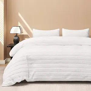 JELLYMONI Plush Duvet Cover Queen, Fuzzy Striped 3-Piece Bedding Set