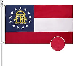 Georgia Flag 3x5,Georgia State Flag Outdoor,Embroidery Technique,Tear Resistant,Sewn Stripes and Brass Grommets,Upgraded High-strength Polyester Fabric,All Weather Durable State Flags.