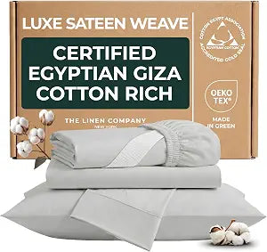 Certified Egyptian Cotton Sheets Queen Size Set Optimally Blended with Long Staple Cotton - Silky-Soft Luxury Sateen Sheets - Wrinkle-Resistant, Skin Friendly & Breathable