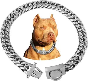 BAOBOTE Silver Chain Dog Collar,16MM 18K Heavy Duty Cuban Link Collar with Secure Snap Buckle Dog Chain Metal Collar Chew Proof for Dogs(26" Silver)