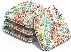 Outdoor Chair Cushions Set of 4, Water Resistant Patio Chair Pads with Ties, Seat Cushions for Home Garden Furniture Decoration, 16"x17", Pretty Paisley