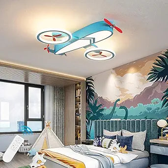 Shine LUEST Kids Ceiling Lights for Bedroom Blue Airplane Light Fixture Mount 24.8" Kitchen Ceiling Light Fixtures 3000K-6000K with Remote 68W Flush Mount LED Lamp for Kids Room